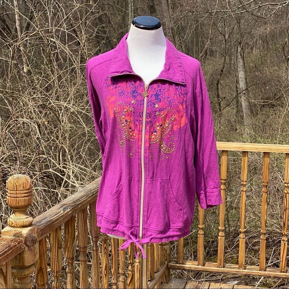 Oleg Cassini Sport Fuchsia Front Zipper Jacket Size Large